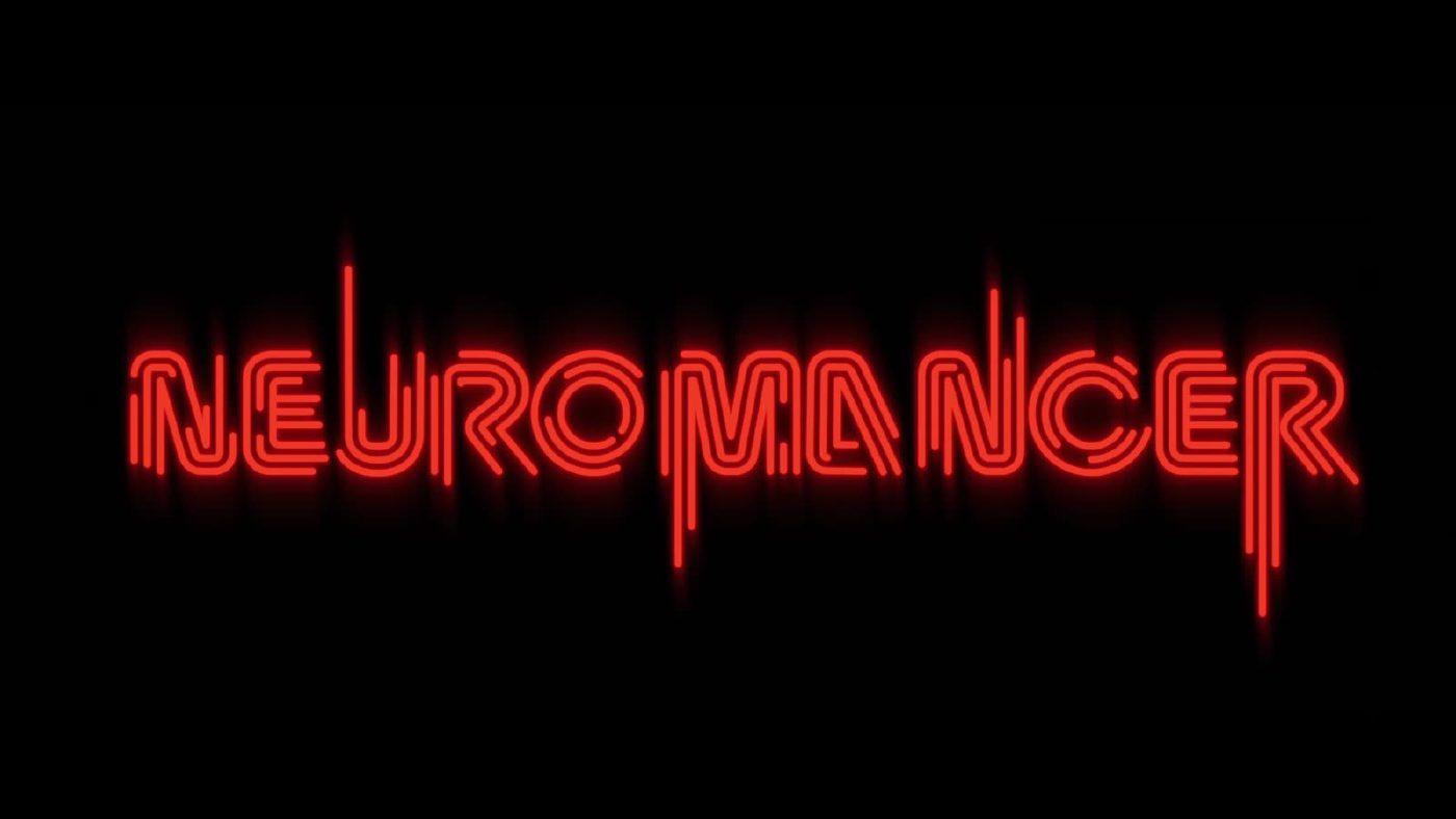 Неоновый красный логотип NEUROMANCER